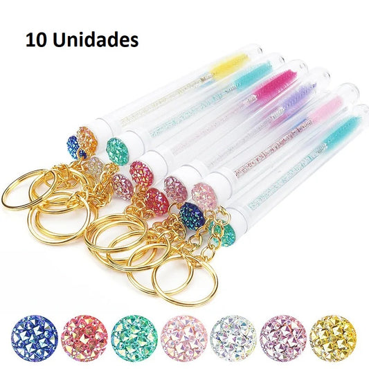 Kit 10 Escovas de Cílios Reutilizáveis com Chaveiro